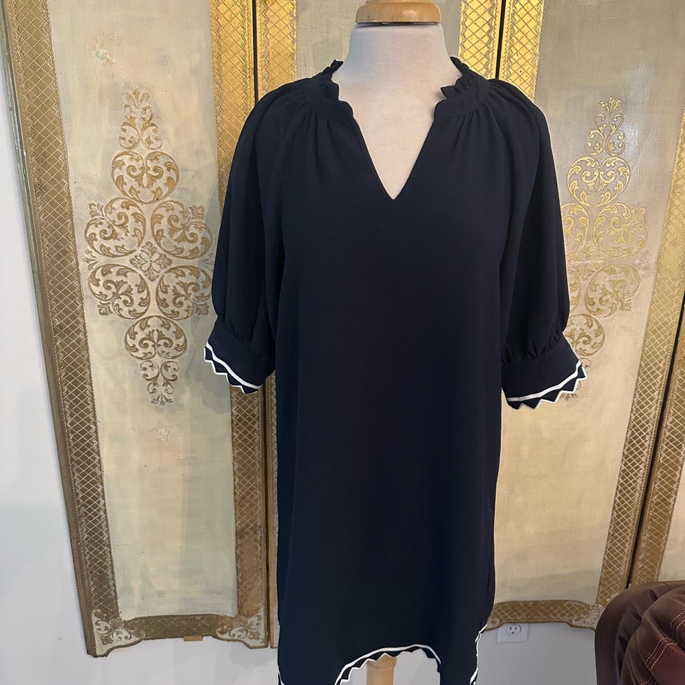 Navy Dress with White Trim